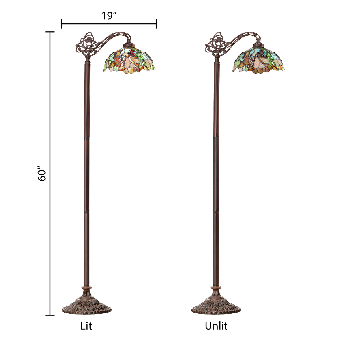 Tiffany-Style Lighting 60" Victoria Brown Candlestick Base with Stained Glass Dome Shade Floor Lamp