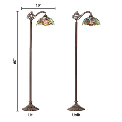 Tiffany-Style Lighting 60" Victoria Brown Candlestick Base with Stained Glass Dome Shade Floor Lamp