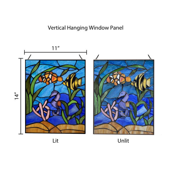 Tiffany-Style Lighting 14" Underwater Ocean Scene Stained Glass Window Panel