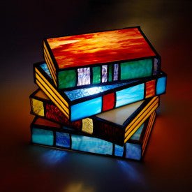 Tiffany-Style Lighting 5.75" Multi-Colored Book Stack Stained Glass Accent Lamp
