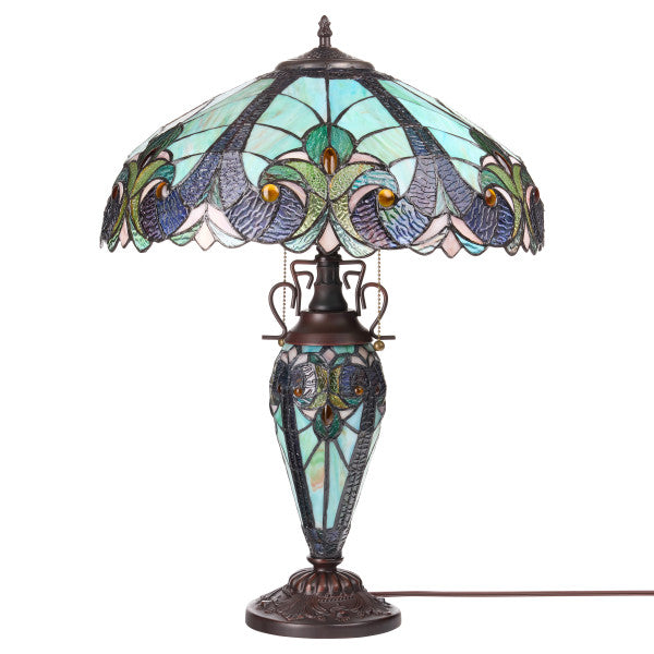 Tiffany-Style Lighting 24.5" Halston Double Lit Bowl Shade Stained Glass Table Lamp