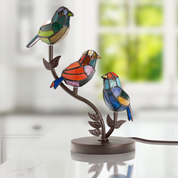 Tiffany-Style Lighting 15"H Stained Glass Bird Novelty Table Lamp
