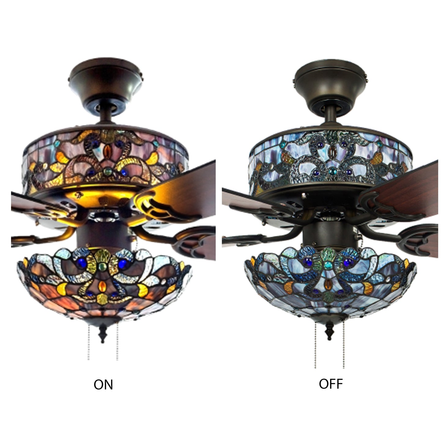 Tiffany-Style Lighting 52" LED Stained Glass Magna Carta Ceiling Fan with Remote Control
