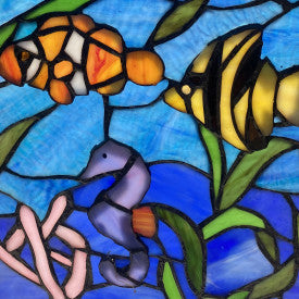 Tiffany-Style Lighting 14" Underwater Ocean Scene Stained Glass Window Panel