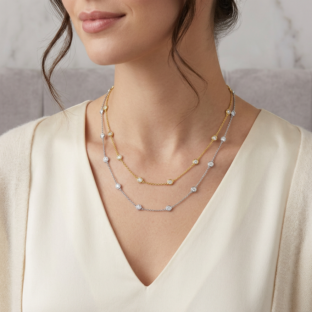 Morris & David 14K Gold Choice of Carat Weight Diamond Station 18" Necklace