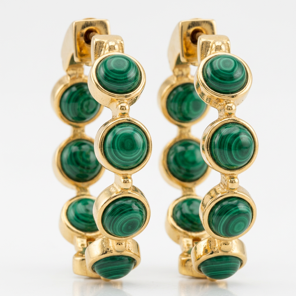 18K Gold Plated Malachite Inside-Out Hoop Earrings