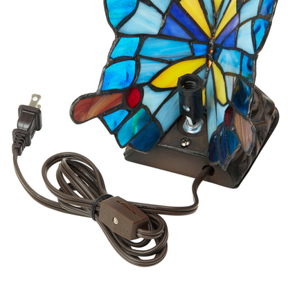 Tiffany-Style Lighting 9" Stained Glass Flying Butterfly Accent Lamp