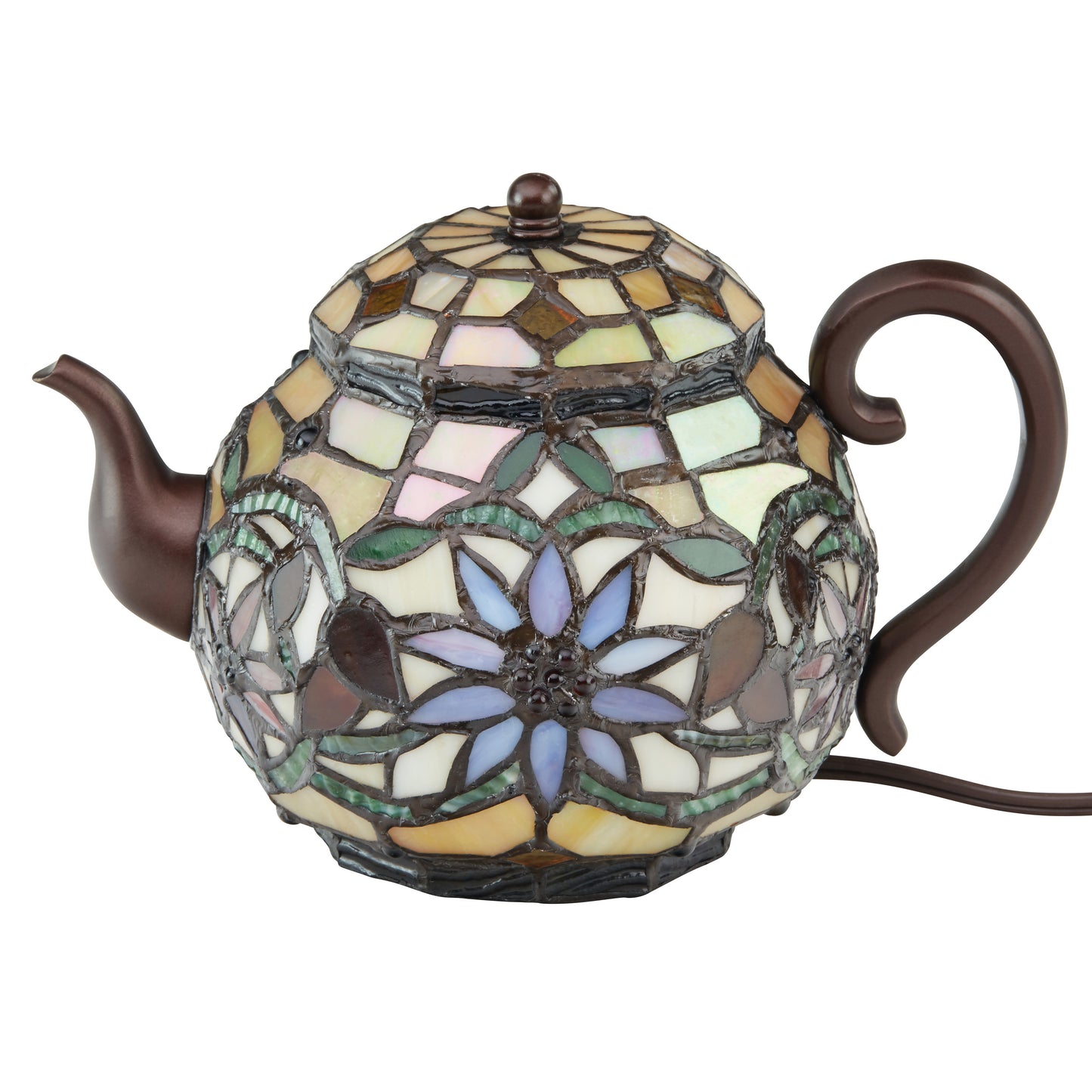 Tiffany-Style Lighting 6.5" Yellow Multi Stained Glass Teapot Accent Lamp