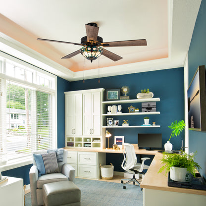 Tiffany-Style Lighting 52" Monroe 5-Blade Remote Controlled Ceiling Fan