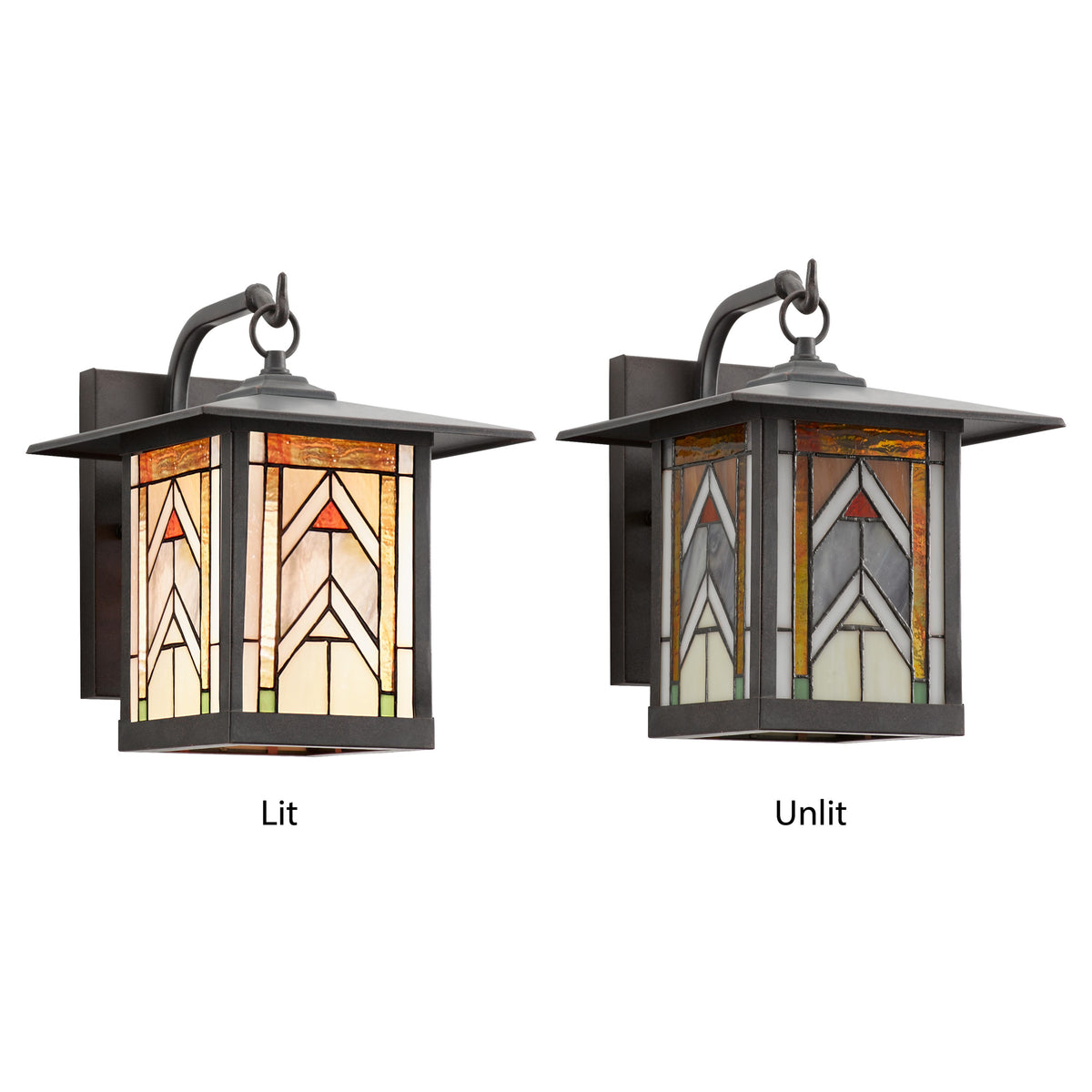 Tiffany-Style Lighting Terracotta Stained Glass and Oil Rubbed Bronze 1-Light Outdoor Lantern Wall Sconce