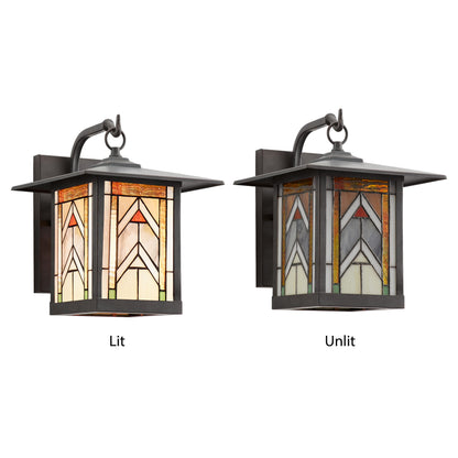 Tiffany-Style Lighting Terracotta Stained Glass and Oil Rubbed Bronze 1-Light Outdoor Lantern Wall Sconce