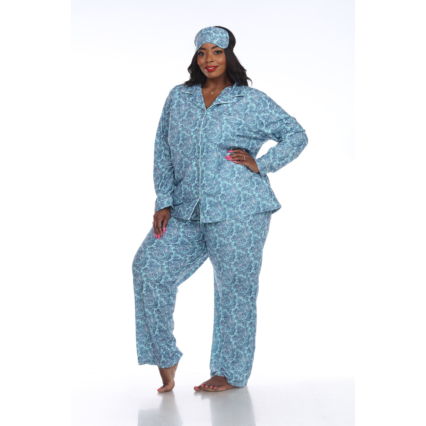 White Mark Women's 3-Piece Paisley Pajama Set