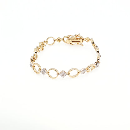 Gold Plated Diamond Accented Open Circle Link Bracelet