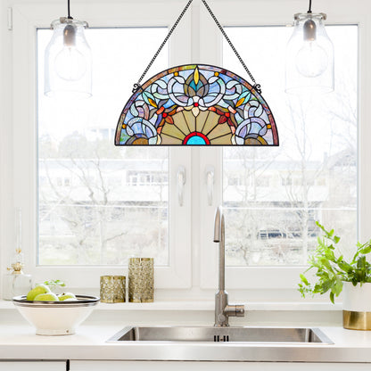 Tiffany-Style Lighting 11" Victorian Corista Half-Moon Stained Glass Window Panel
