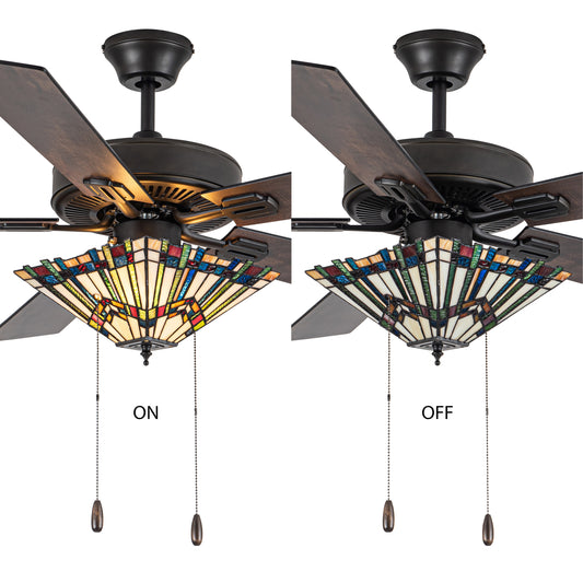 Tiffany-Style Lighting 52" LED Orson Craftsman Stained Glass 5-Blade Ceiling Fan with Remote Control