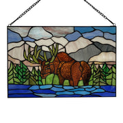 Tiffany-Style Lighting 12" Moose in Moutainscape Stained Glass Window Panel