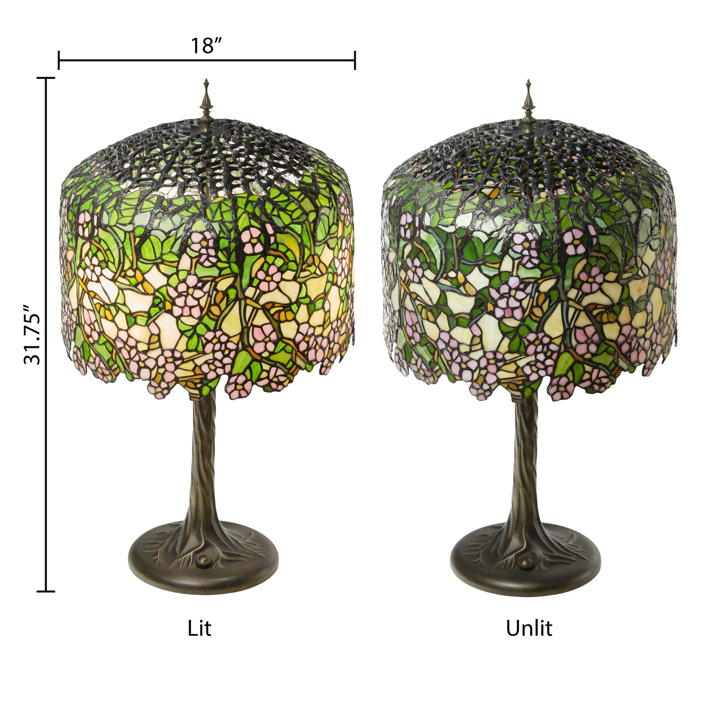 Tiffany-Style Lighting 31.75" Cherry Blossoms Stained Glass Table Lamp