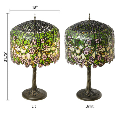 Tiffany-Style Lighting 31.75" Cherry Blossoms Stained Glass Table Lamp