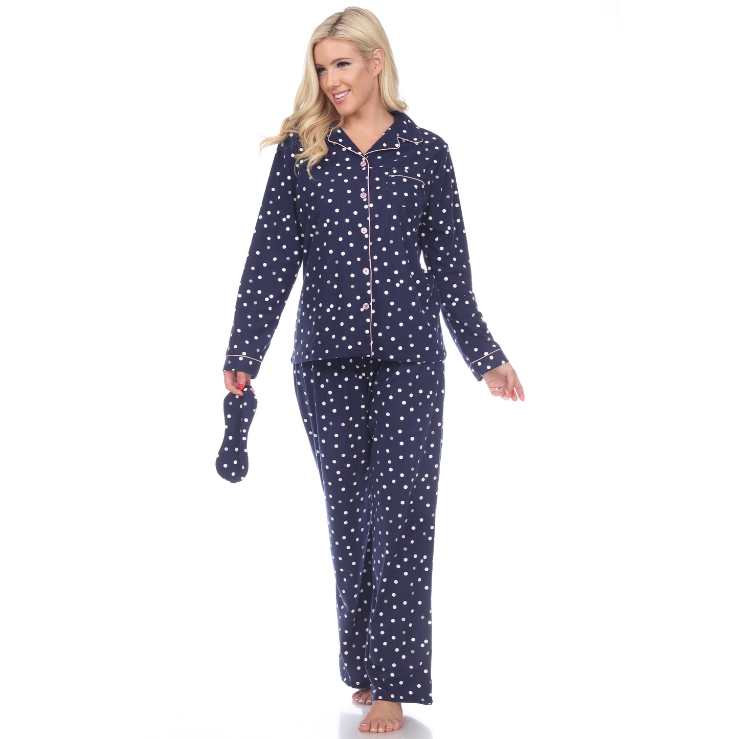 White Mark Women's 3-Piece Polka Dot Pajama Set