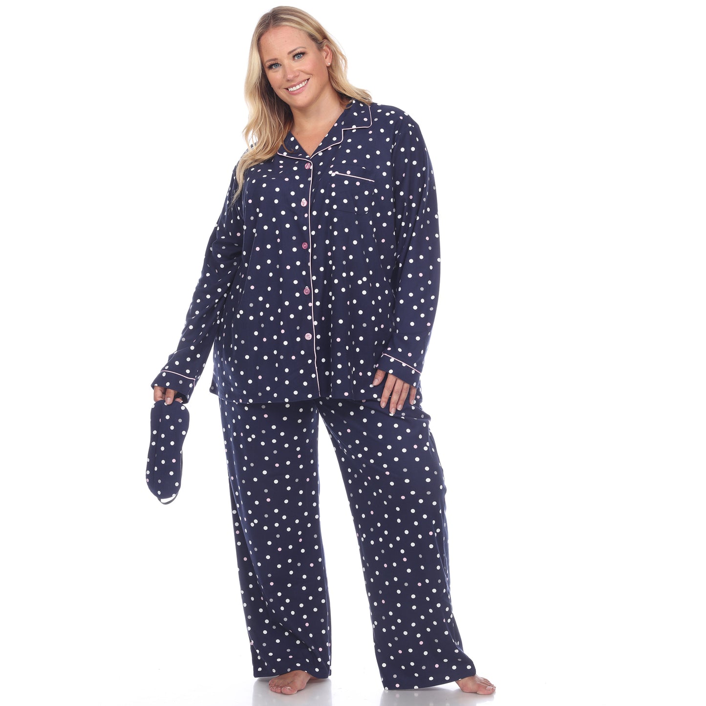 White Mark Women's 3-Piece Polka Dot Pajama Set