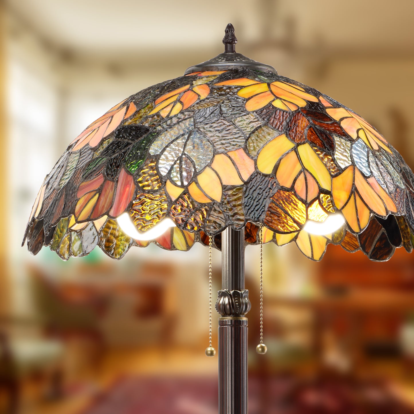 Tiffany-Style Lighting 62" Juliet Multicolored Stained Glass Bowl Shade Candlestick Floor Lamp