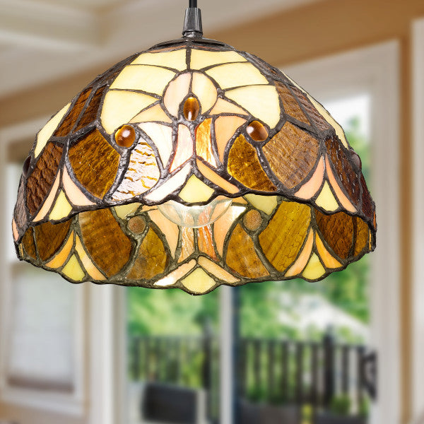 Tiffany-Style Lighting Halston Adjustable Height Amber Dome Pendant