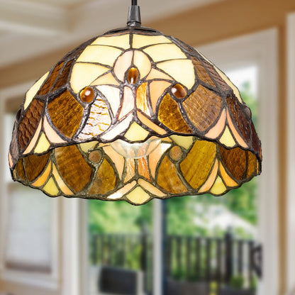 Tiffany-Style Lighting Halston Adjustable Height Amber Dome Pendant
