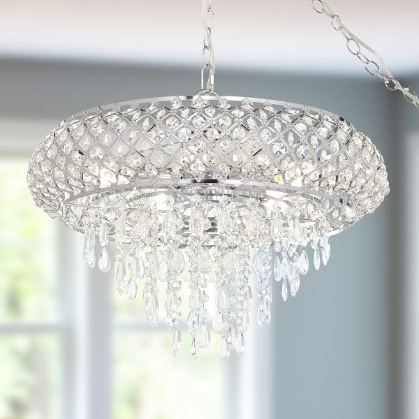 Tiffany-Style Lighting 14.25" Clear & Chrome Tiered Glass Hanging Chandelier