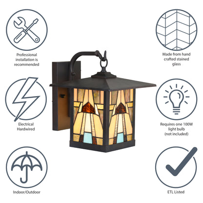 Tiffany-Style Lighting Natural Stained Glass and Oil Rubbed Bronze 1-Light Outdoor Lantern Wall Sconce
