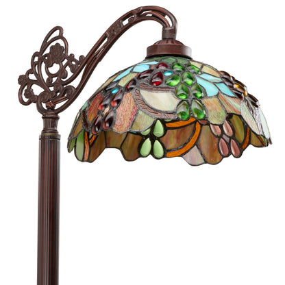 Tiffany-Style Lighting 60" Victoria Brown Candlestick Base with Stained Glass Dome Shade Floor Lamp