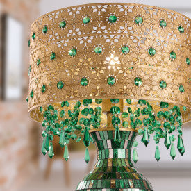 Tiffany-Style Lighting 25" Jeweled Gold Drum Shade Urn Table Lamp