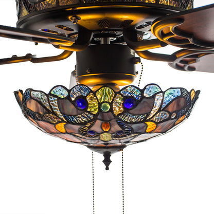 Tiffany-Style Lighting 52" LED Stained Glass Magna Carta Ceiling Fan with Remote Control