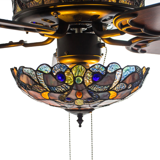 Tiffany-Style Lighting 52" LED Stained Glass Magna Carta Ceiling Fan with Remote Control