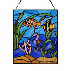 Tiffany-Style Lighting 14" Underwater Ocean Scene Stained Glass Window Panel