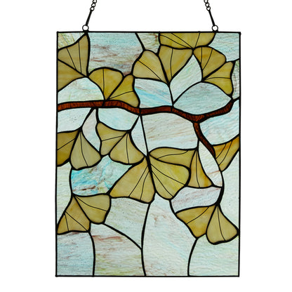 Tiffany-Style Lighting 17.5" Gingko Leaf Stained Glass Window Panel
