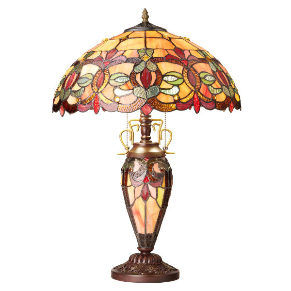 Tiffany-Style Lighting 24.5" Victorian Double Lit Stained Glass Table Lamp