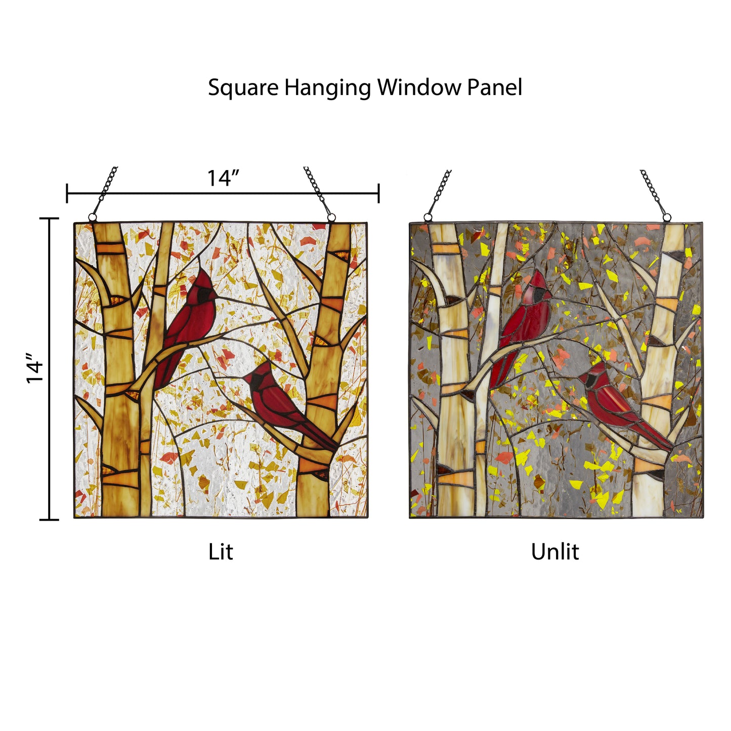 Tiffany-Style Lighting 14" Eden Red Cardinals in Autumn Stained Glass Window Panel