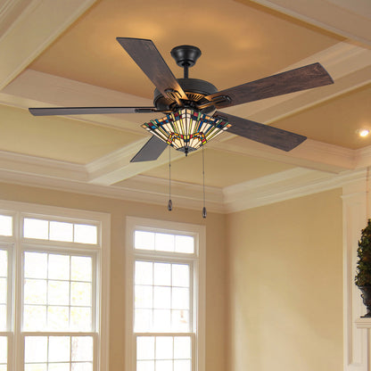 Tiffany-Style Lighting 52" LED Orson Craftsman Stained Glass 5-Blade Ceiling Fan with Remote Control