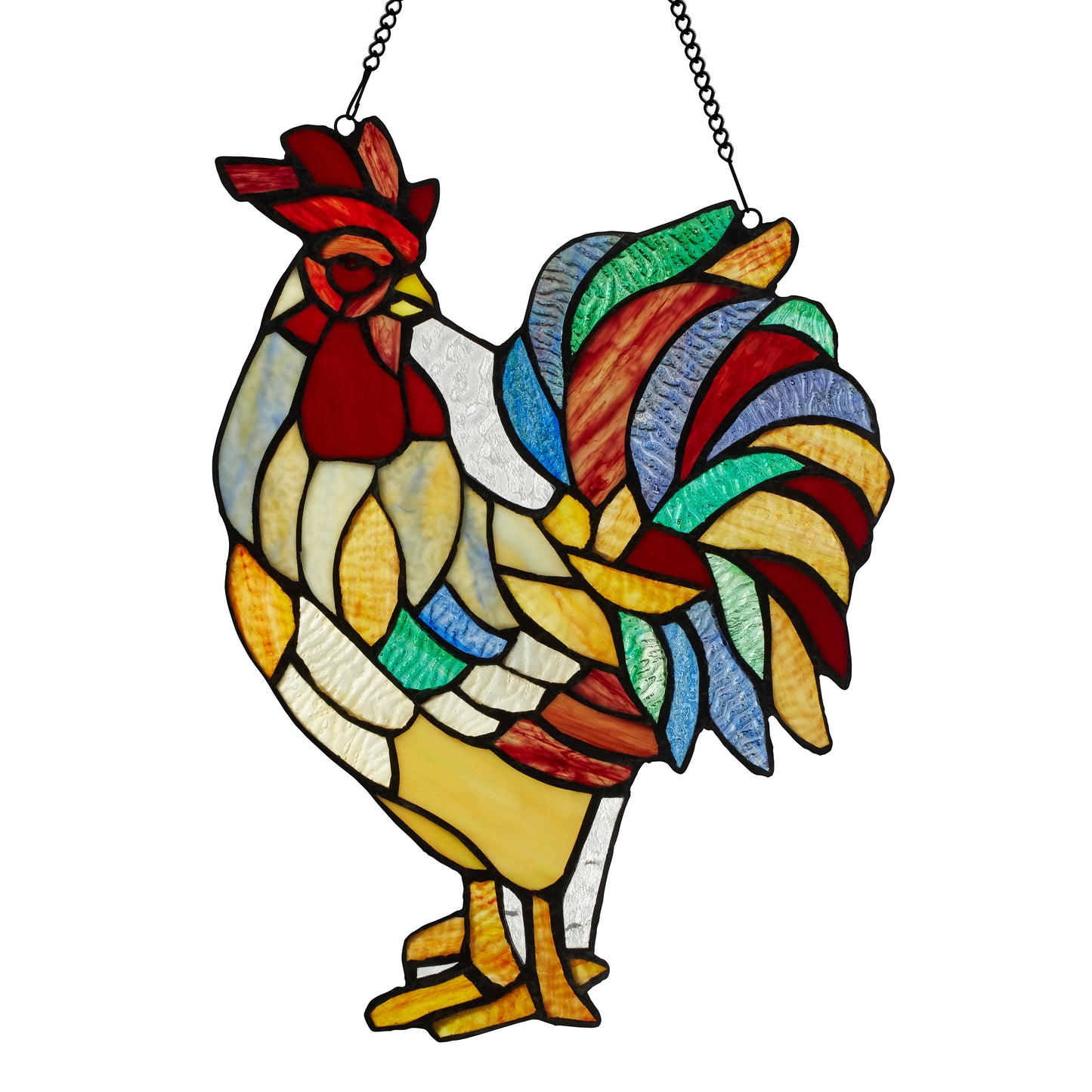 Tiffany-Style Lighting 15.25" Rusty the Rooster Stained Glass Window Panel