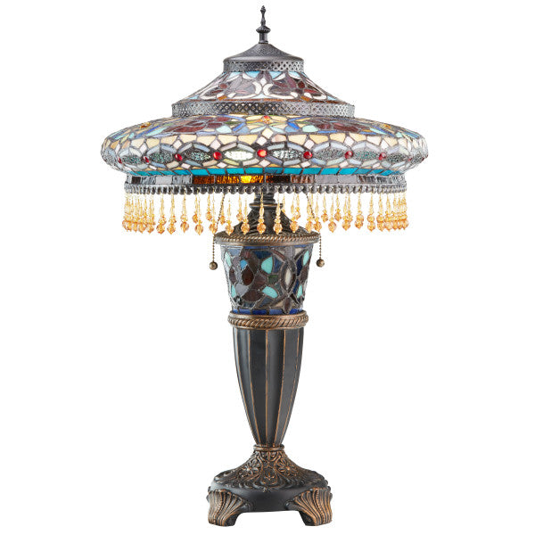 Tiffany-Style Lighting 27.5"H Parisian Antiqued Bell Shade Stained Glass Table Lamp