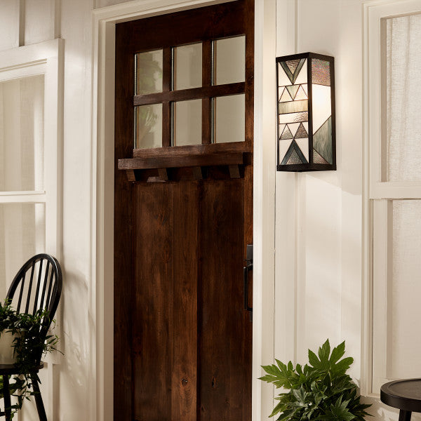 Tiffany-Style Lighting 16.25" 1-Light Rectangular Geometric Stained Glass Outdoor Wall Sconce