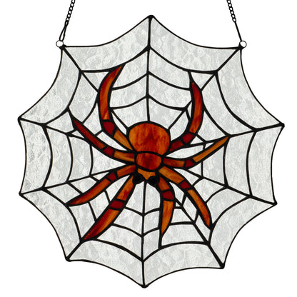 Tiffany-Style Lighting 12" Halloween Spider Web Stained Glass Window Panel