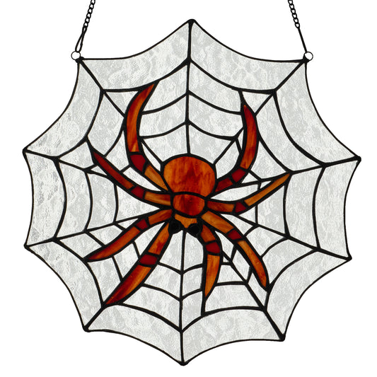 Tiffany-Style Lighting 12" Halloween Spider Web Stained Glass Window Panel