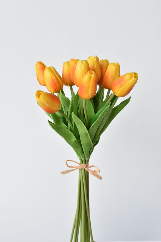 House of JSD 13.5" Faux Real Touch Orange & Yellow 12 Stem Tulip Bundle