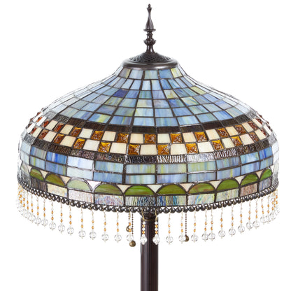 Tiffany-Style Lighting 64" Veronica Blue Stained Glass Dome Shade Candlestick Floor Lamp