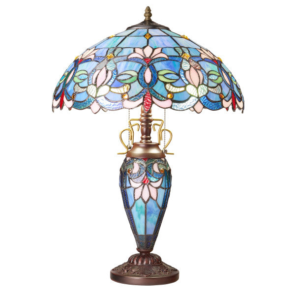Tiffany-Style Lighting 24.5" Victorian Double Lit Stained Glass Table Lamp