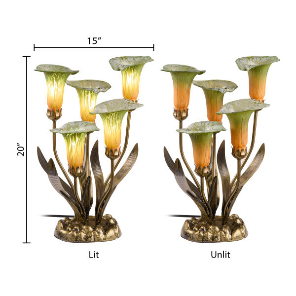 Tiffany-Style Lighting 20" Hand Blown Glass 5 Calla Lily Uplight Accent Lamp
