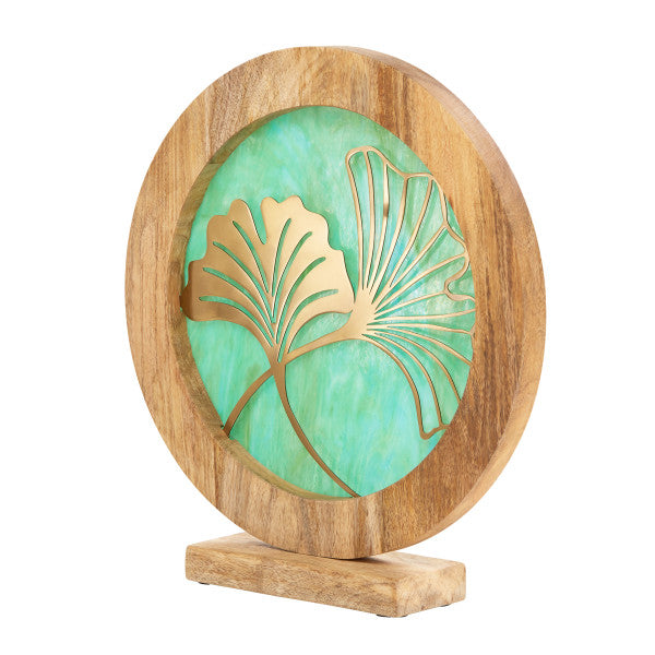 Tiffany-Style Lighting 14" Round Decorative Stained Glass & Metal Stand with Wood Frame