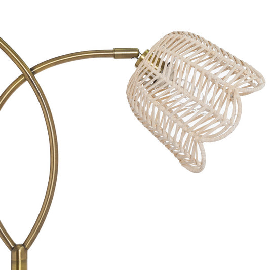 Tiffany-Style Lighting 61" Meg Brushed Gold Metal Candlestick Floor Lamp with Rattan Shades