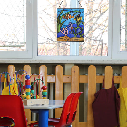 Tiffany-Style Lighting 14" Underwater Ocean Scene Stained Glass Window Panel